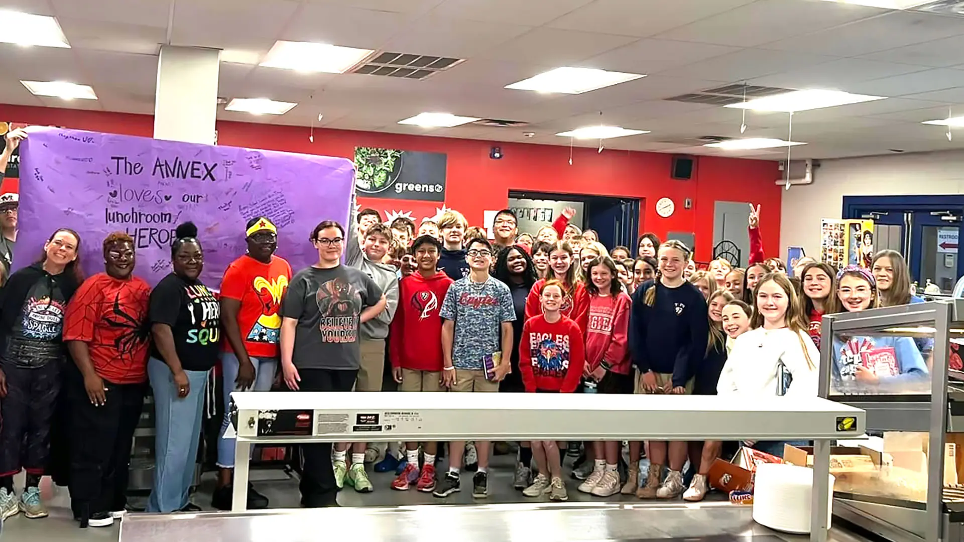 Students and staff in dining hall